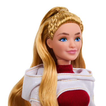 Close-up of the Nova Bright doll's face with long blond braided hair