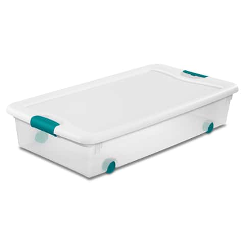 Sterilite 56 qt Clear/White Latch Storage Box 7 in. H X 33-7/8 in. W X 18-3/4 in. D Stackable