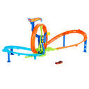 Hot Wheels Rapid Launch & Loop playset with orange loop, blue track and one toy car