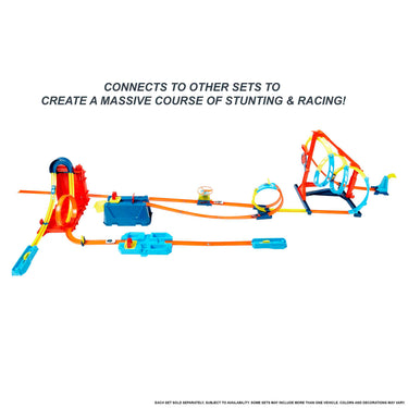 Fuel Can Stunt Box connected to other Hot Wheels Track Builder sets in a long stunt course
