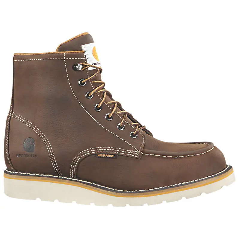 Load image into Gallery viewer, CARHARTT WATERPROOF 6&quot; MOC TOE WEDGE BOOT 13M DARK BROWN OILED TANNED
