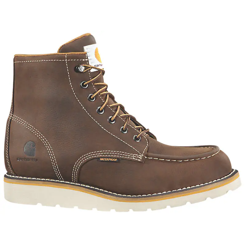 Load image into Gallery viewer, CARHARTT WATERPROOF 6&quot; MOC TOE WEDGE BOOT 12W DARK BROWN OILED TANNED
