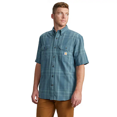 Carhartt Loose Fit Midweight Short-Sleeve Plaid Shirt (Storm Blue) Size L