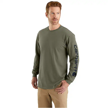Carhartt Loose Fit Heavyweight Long-Sleeve Logo Sleeve Graphic T-Shirt (Dusty Olive) Size XXL