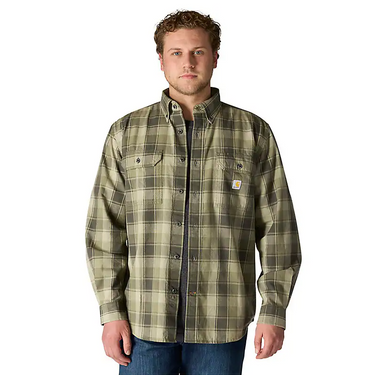 Carhartt Loose Fit Midweight Chambray Long-Sleeve Plaid Shirt (Dusty Olive) Size XXL