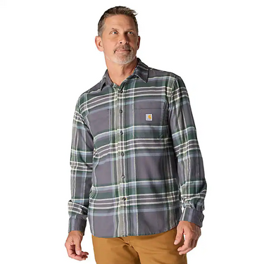 Carhartt Rugged Flex™ Relaxed Fit Midweight Flannel Long-Sleeve Plaid Shirt (Gravel) Size XXL