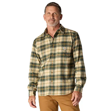 Carhartt Rugged Flex™ Relaxed Fit Midweight Flannel Long-Sleeve Plaid Shirt (Forestry Green) Size L