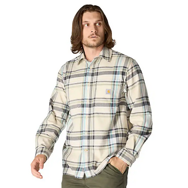 Carhartt Rugged Flex™ Relaxed Fit Midweight Flannel Long-Sleeve Plaid Shirt (Oat Milk) Size XXL