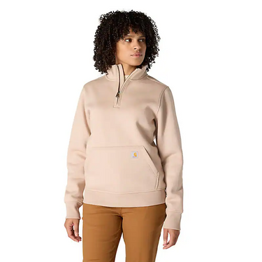 Carhartt Women's Relaxed Fit Midweight Quarter-Zip Mock-Neck Sweatshirt (Light Taupe Heather) Size L
