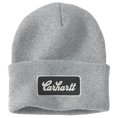 Carhartt Knit Cuffed Script Patch Beanie (Heather Grey)