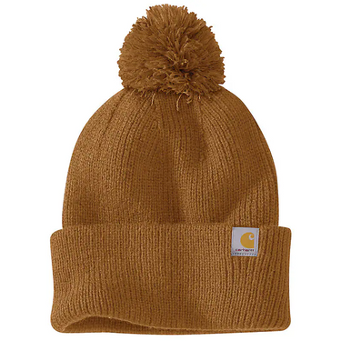 Carhartt Women's Knit Pom-Pom Cuffed Beanie (Carhartt Brown)