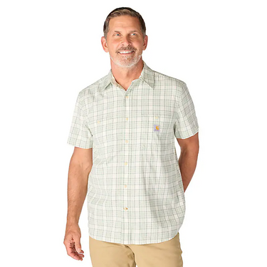 Carhartt Men's Bozeman Relaxed Short Sleeve Plaid Shirt (Smoked Teal) Size M