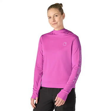 Carhartt Women's Force Sun Defender™ Relaxed LS Logo Hoodie (Electric Fuchsia) Size L