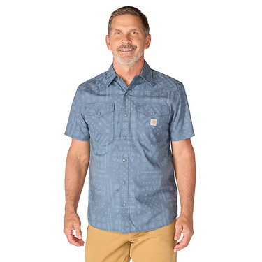 Carhartt Montana Bozeman Relaxed Short Sleeve Plaid Shirt (Iron Blue) Size 4XL