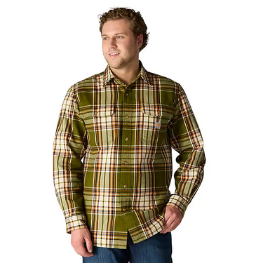 Carhartt Loose Fit Heavyweight Flannel Long-Sleeve Plaid Shirt (Dark Bronze Green) Size S