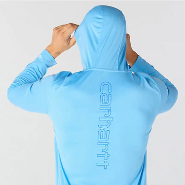 Carhartt Force Sun Defender™ Relaxed Logo Hoodie (Tranquil Blue Heather) Size S