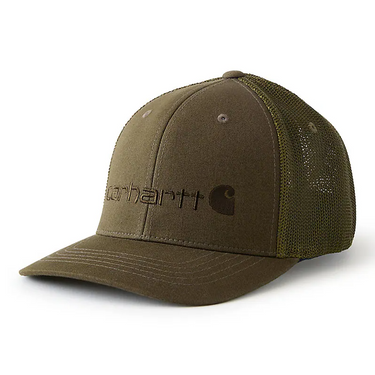 Carhartt Rugged Flex® Fitted Canvas Mesh-Back Logo Graphic Cap (Burnished Logs) Size L/XL