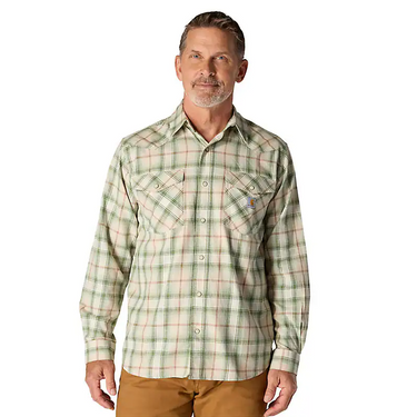 Carhartt Montana Rugged Flex™ Relaxed Fit Lightweight Long-Sleeve Snap-Front Plaid Shirt (Oat Milk) Size XLT
