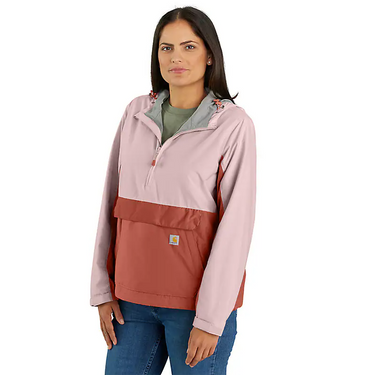 Carhartt Women's Rain Defender® Loose Fit Lightweight Packable Anorak (Soft Rose/Saddle Red) Size L
