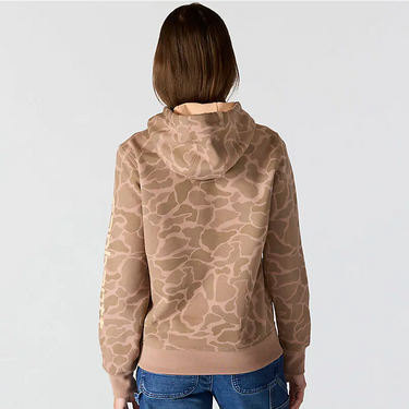 Carhartt Women's Relaxed Fit Midweight Logo Sleeve Graphic Printed Sweatshirt (Soft Sepia Vintage Camo) Size L