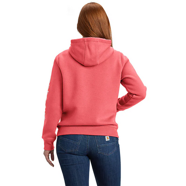 Carhartt Women's Relaxed Fit Midweight Logo Sleeve Graphic Hoodie (Pink Salmon Heather) Size S
