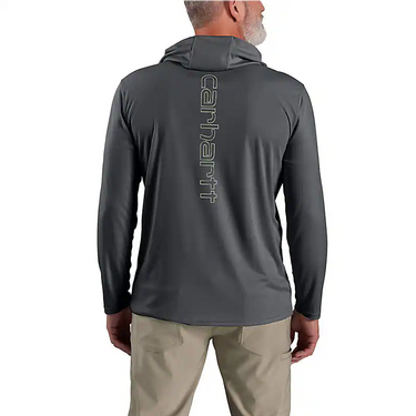 Carhartt Force Sun Defender™ Lightweight Long-Sleeve Hooded Logo Graphic T-Shirt (Steel) Size M