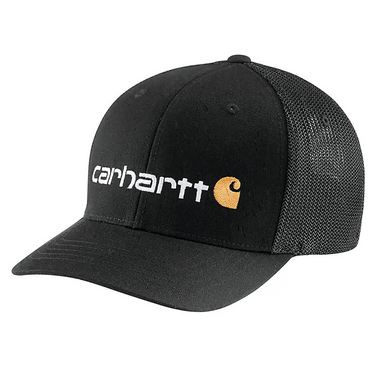 Carhartt Rugged Flex® Fitted Canvas Mesh-Back Logo Graphic Cap (Black)