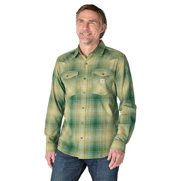 Carhartt Montana Rugged Flex™ Relaxed Fit Lightweight Snap-Front Plaid Shirt (Faded Fatigue) Size 4XL