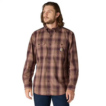 Carhartt Loose Fit Midweight Chambray Long-Sleeve Plaid Shirt (Sepia) Size M