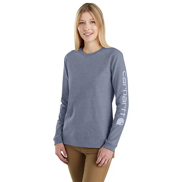 Carhartt Women's Loose Fit Heavyweight Long-Sleeve Logo Sleeve Graphic T-Shirt (Wisteria Heather) Size L