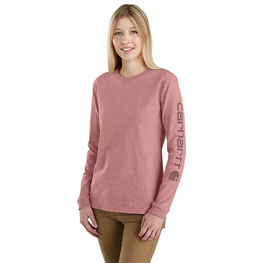 Carhartt Women's Loose Fit Heavyweight Long-Sleeve Logo Sleeve Graphic T-Shirt (Rose Tint Heather) Size S