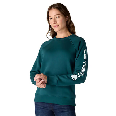 Carhartt Women's Relaxed Fit Midweight Graphic Crewneck Sweatshirt (Greenstone) Size XL