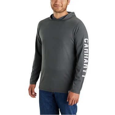 Carhartt Force® Relaxed Fit Long-Sleeve Logo Graphic Hooded T-Shirt (Carbon Heather) Size XXLT