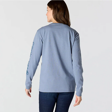 Carhartt Women's Loose Fit Heavyweight Long-Sleeve Logo Sleeve Graphic T-Shirt (Light Faded Navy Heather) Size M