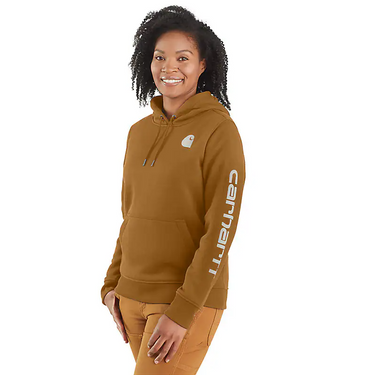 Carhartt Women's Relaxed Fit Midweight Logo Sleeve Graphic Hoodie (Brown) Size M