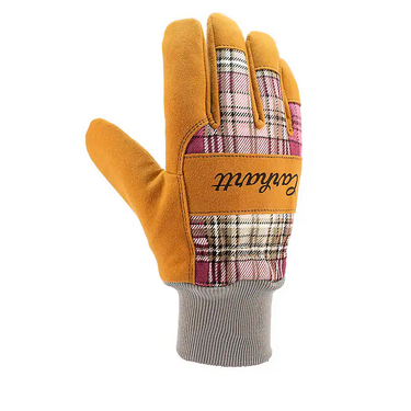 Carhartt Suede Knit-Cuff Work Glove (Wild Rose Plaid) Size S