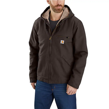 Carhartt Men's Sherpa-Lined Jacket - Relaxed Fit - Washed Duck - 3 Warmest Rating (Dark Brown) Size L