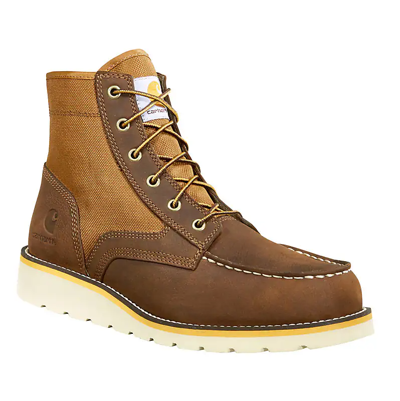 Load image into Gallery viewer, CARHARTT 6&quot; MOC TOE WEDGE BOOT 11.5W BROWN LEATHER AND NYLON
