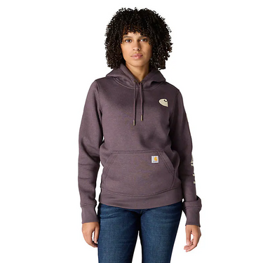 Carhartt Women's Relaxed Fit Midweight Logo Sleeve Graphic Hoodie (Blackberry Heather) Size XXL