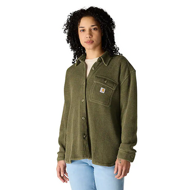 Carhartt Women's Oversized-Fit Heavyweight Waffle Knit Shirt (Dark Bronzed Green) Size XXL