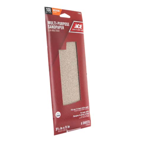 Load image into Gallery viewer, Ace 9 in. L X 3-2/3 in. W 100 Grit Aluminum Oxide Sandpaper 6 pk
