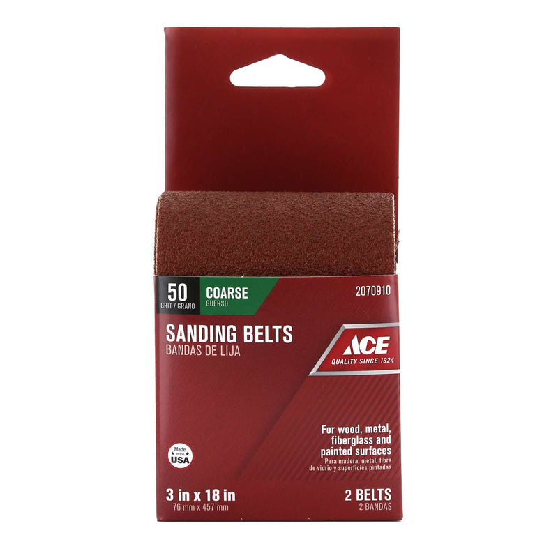 Load image into Gallery viewer, Ace 18 in. L X 3 in. W Aluminum Oxide Sanding Belt 50 Grit Coarse 2 pc
