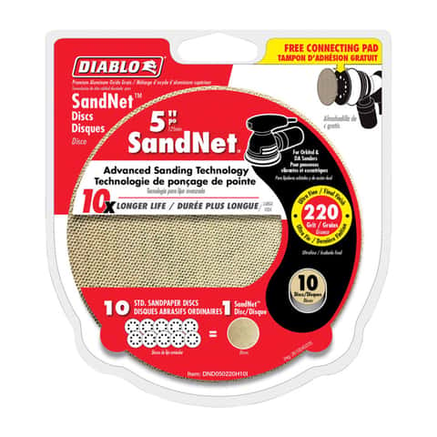 Diablo SandNet 5 in. Aluminum Oxide Hook and Lock Sanding Disc 220 Grit Ultra Fine 10 pk