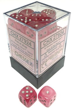 Chessex Dice: Ghostly Glow 12mm D6 Pink/Silver (36)