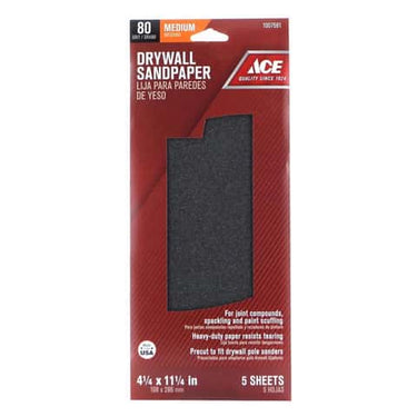 Ace 11-1/4 in. L X 4-1/4 in. W 80 Grit Silicon Carbide Drywall Sanding Sheet 5 pk