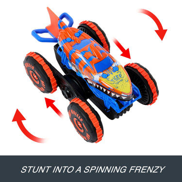 Tiger Shark Climber RC truck spinning, with arrows showing the spin stunt