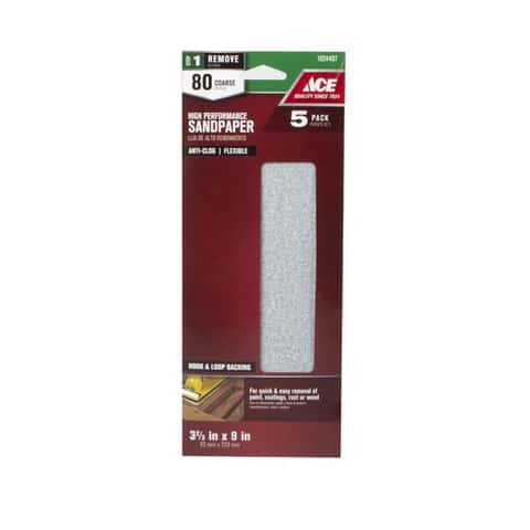 Ace 9 in. L X 3.66 in. W 80 Grit Aluminum Oxide Sanding Sheet 5 pk