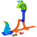 Hot Wheels Power Launch Champion track set with launcher, orange gap-jump track, green catch cage and one car