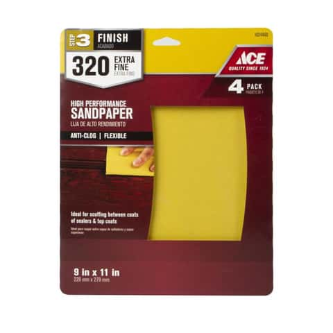 Ace 11 in. L X 9 in. W 320 Grit Aluminum Oxide All Purpose Sandpaper 4 pk