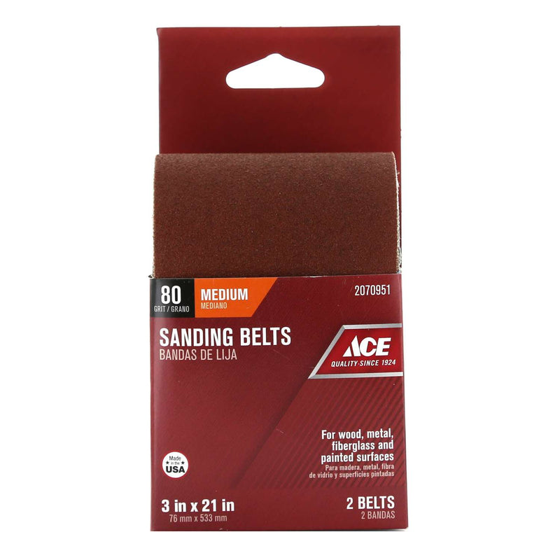 Load image into Gallery viewer, Ace 21 in. L X 3 in. W Aluminum Oxide Sanding Belt 80 Grit Medium 2 pc
